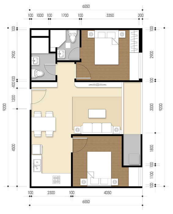 Căn hộ  2PN - 58.81m² 