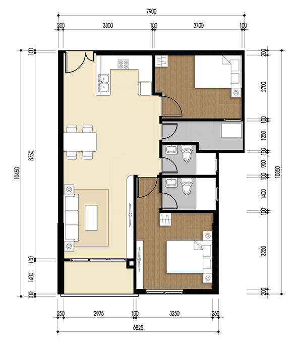 Căn hộ 2 PN - 71.62 m²