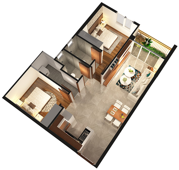 Căn hộ 2 PN - 71.62 m²