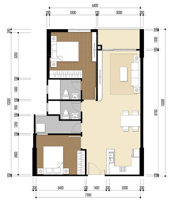 Căn hộ 2 PN - 71.74 m² - 01