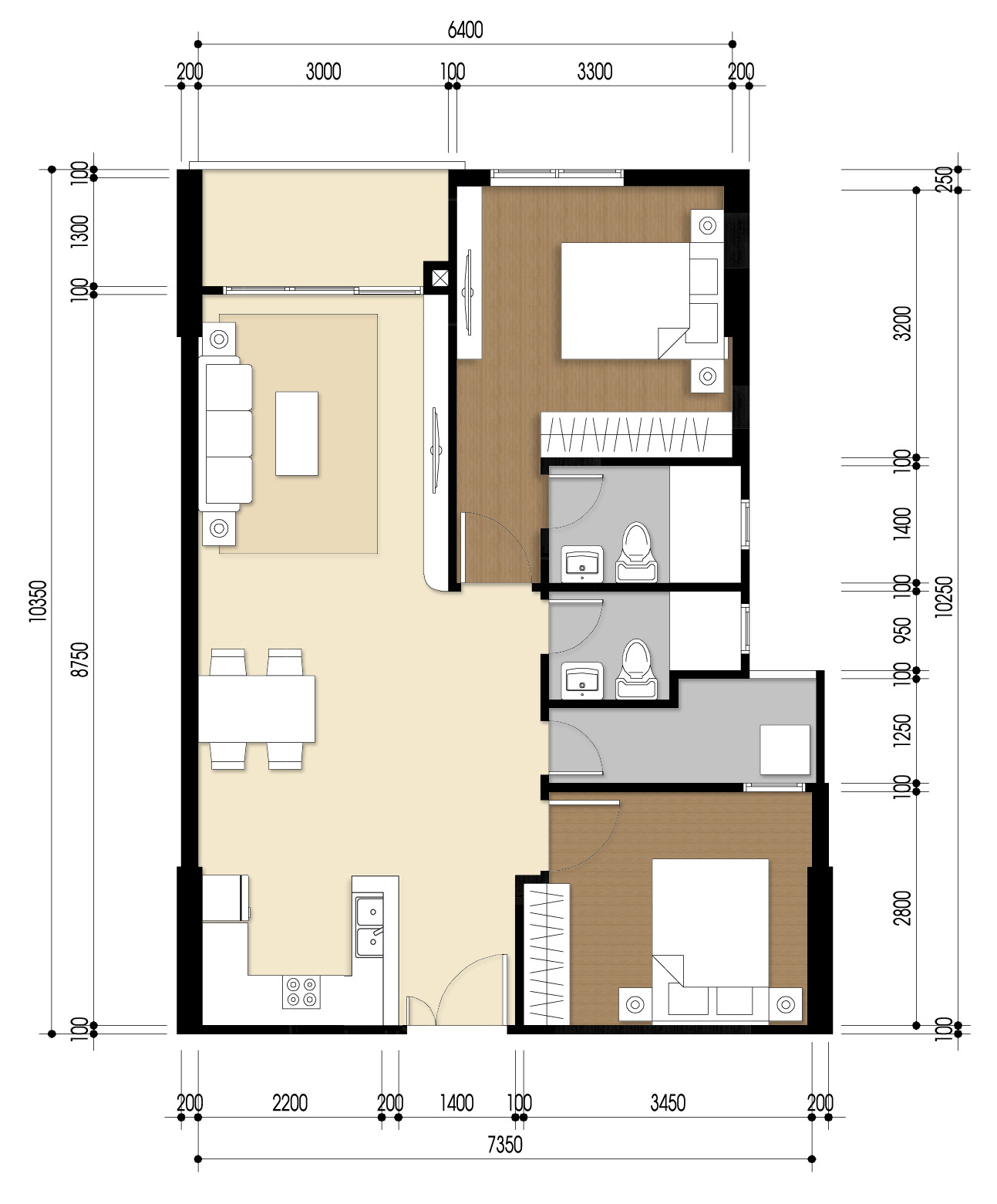 Căn hộ 2 PN - 71.74 m² - 02