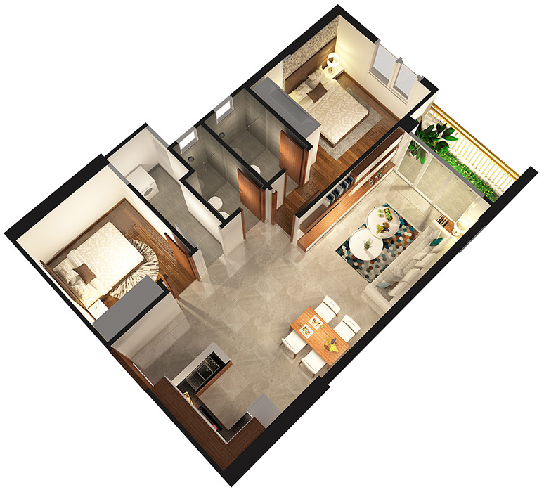 Căn hộ 2 PN - 71.74 m² - 02 m²