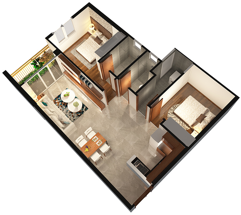 Căn hộ 2 PN - 71.84 m²