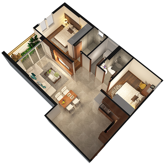 Căn hộ 2 PN - 72.59 m²