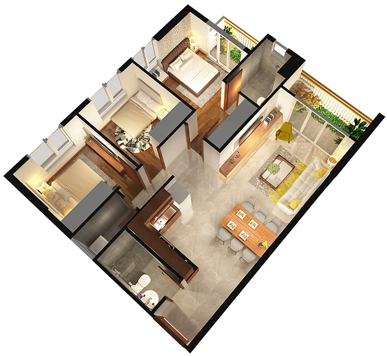 Căn hộ 3 PN - 84.09 m²